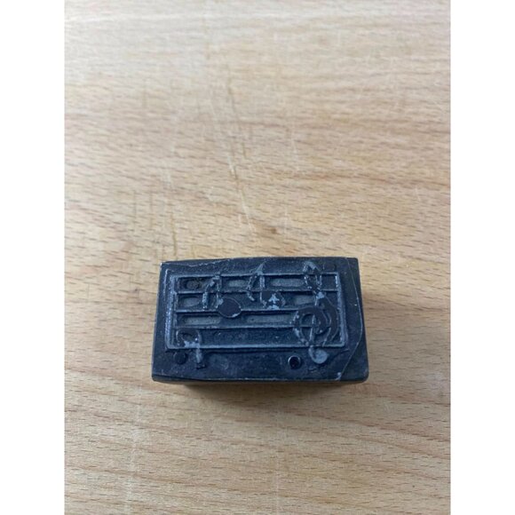 Antique Music Note Wood & Metal Printing Block Stamp Shadow Box Primitive - Picture 2 of 5